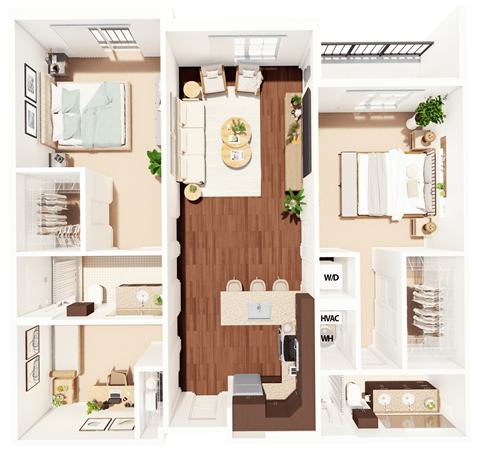 Floor plan for 2 beds, 2 baths, 1266 sqft